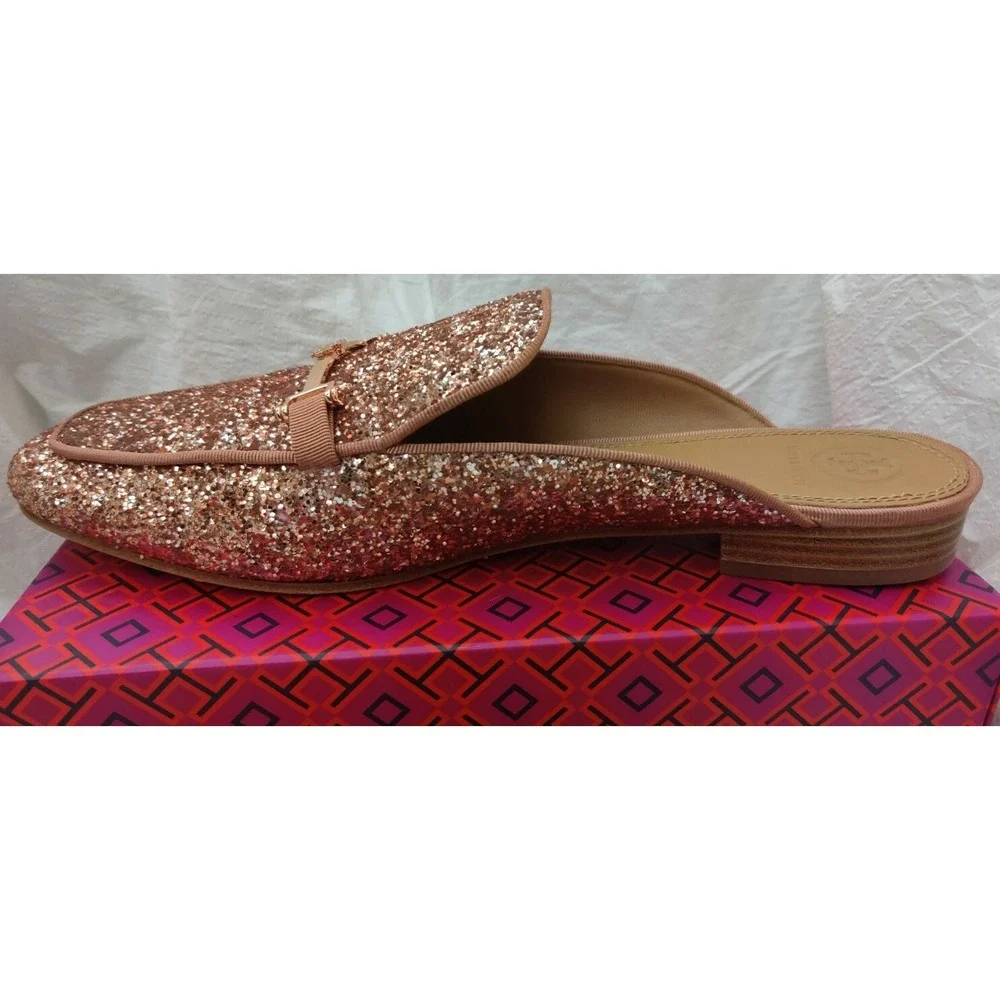 NEW Tory Burch Amelia‎ Backless Loafer Glitter Rose Gold Size 11 M
